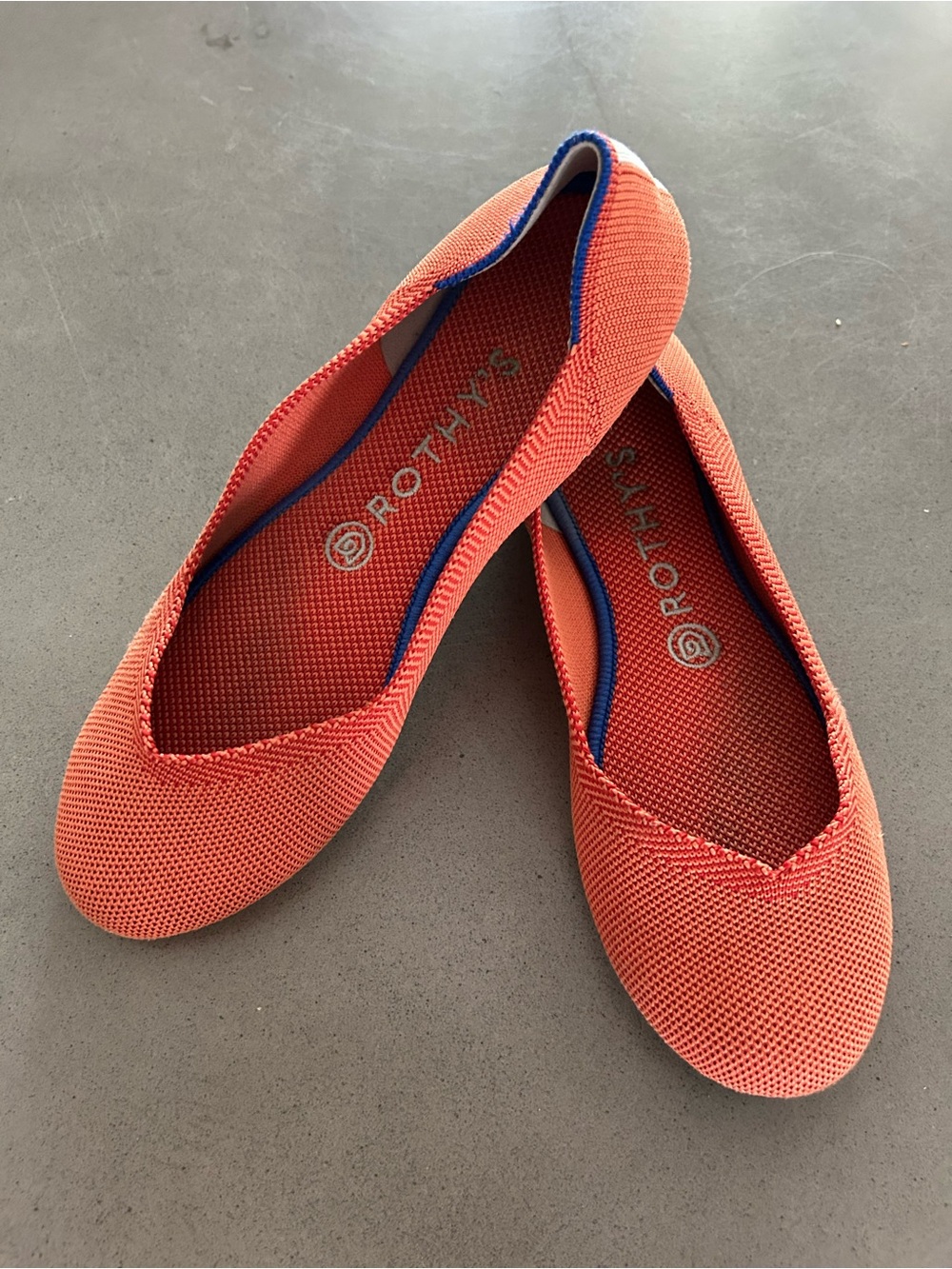 Rothy's persimmon Knit Women's Ballet Flats with Blue Trim